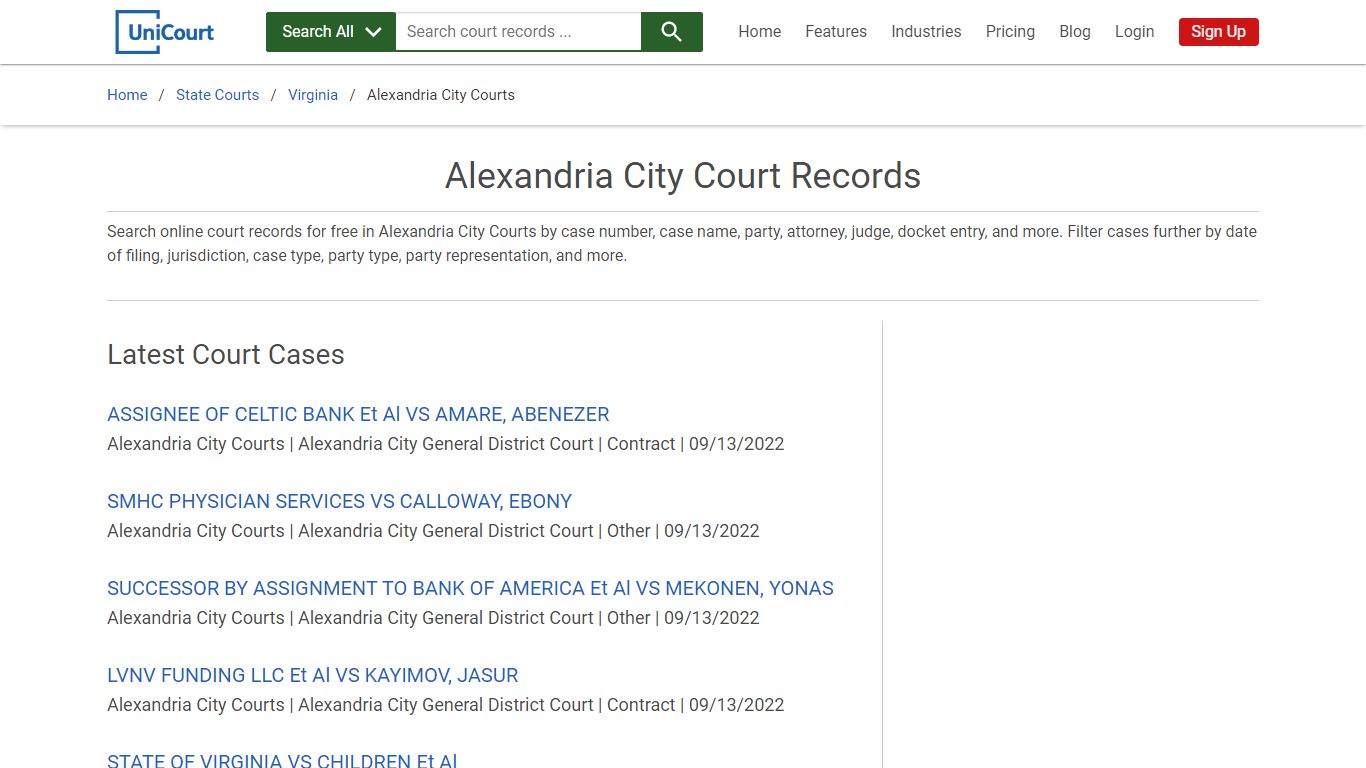 Alexandria City Court Records | Virginia | UniCourt