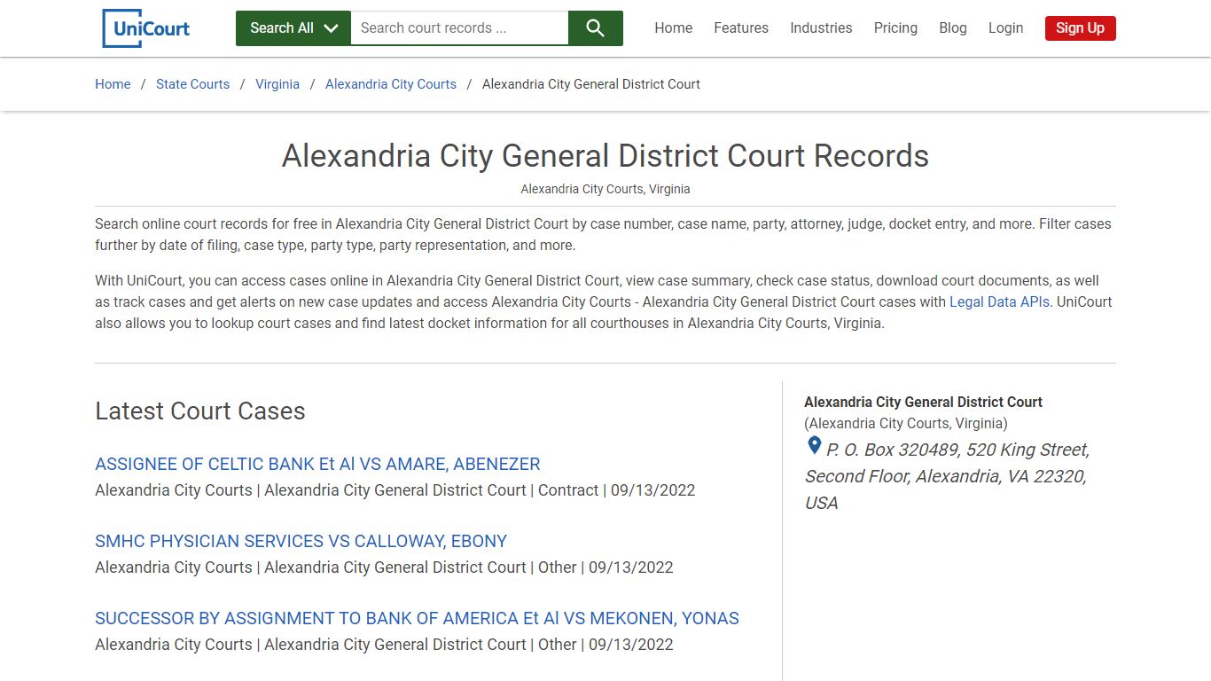 Alexandria City General District Court Records | Alexandria City | UniCourt