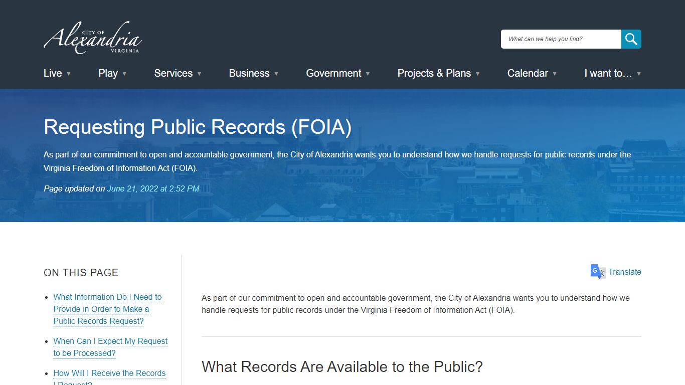 Requesting Public Records (FOIA) | City of Alexandria, VA