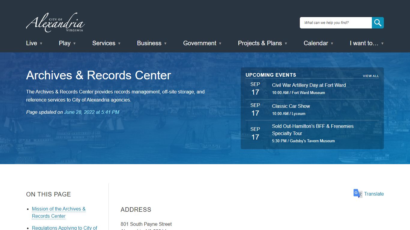 Archives & Records Center | City of Alexandria, VA